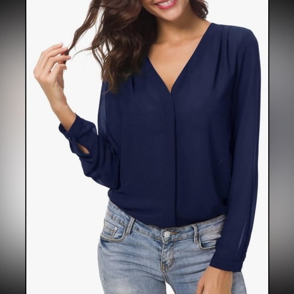 Old Navy Tops - Old Navy navy blue Mandarin collar V-neck tunic top size large